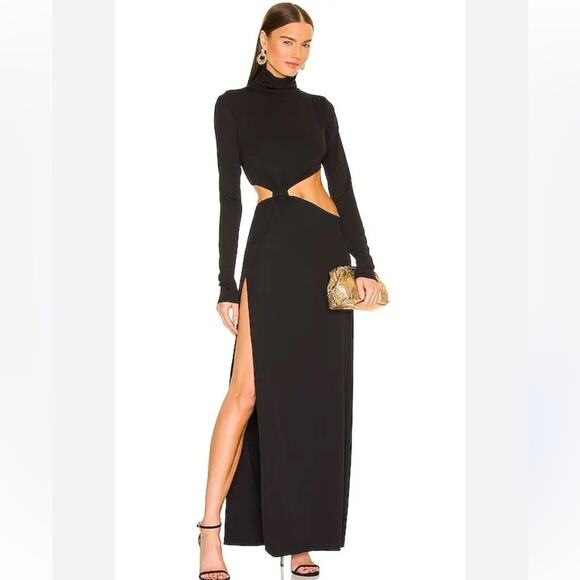 Not Yours To Keep Terry Gown Elegant Black Cut-Out Maxi Dress size large